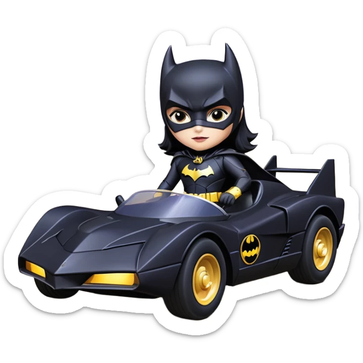 scale racing sexy fitted Batgirl’s masculine midnight-colored tight outfit 1970’s tv style dark knight stealthy accurate sporty safe plush deluxe off-road pursuit drifting F1 car lexus (black hair, shoulders back against seat) rally sticker