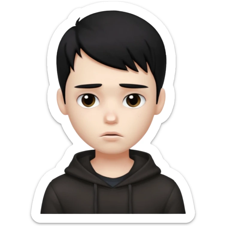 a PRETTY BRATZ boy with black long hair looking sad and covering his face sticker