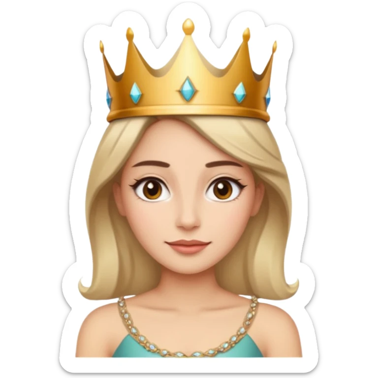 Give me an image of a women wearing neutral makeup with a crown. She is looking very smug sticker