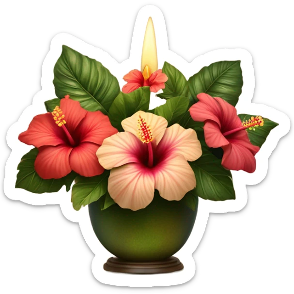 A vintage floral arrangement of hibiscus with a satin ribbon and a candlelit setting
 sticker