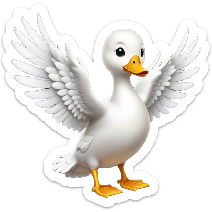 cinematic-[white duck]-realistic-full-body-perched-emoji,-wings-tucked-neatly,-head-tilted-dramatically,-sleek-[white]-feathers,-simplified-yet-realistic-focused-features,-highly-detailed,-glowing-with-an-almost-sarcastic-glow sticker