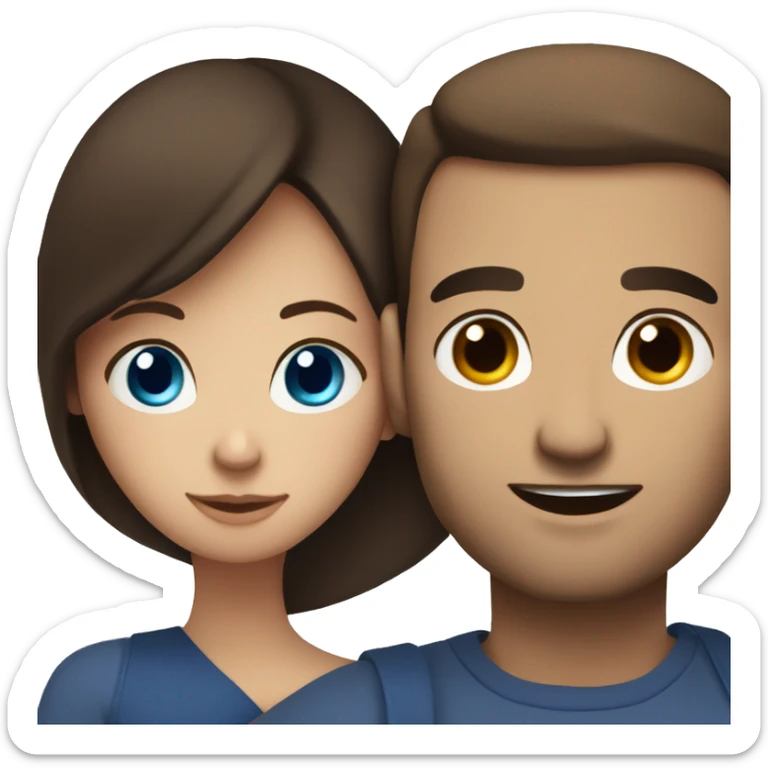 Blue eyed brown hair man hugging a dark haired dark eyes woman sticker