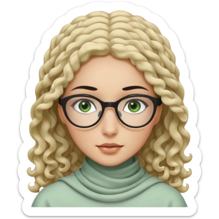 White hijabi girl with black eyes and black long hair white girl and black eyes wearing glasses and a white skin girl with curly honey hair and green eyes sticker