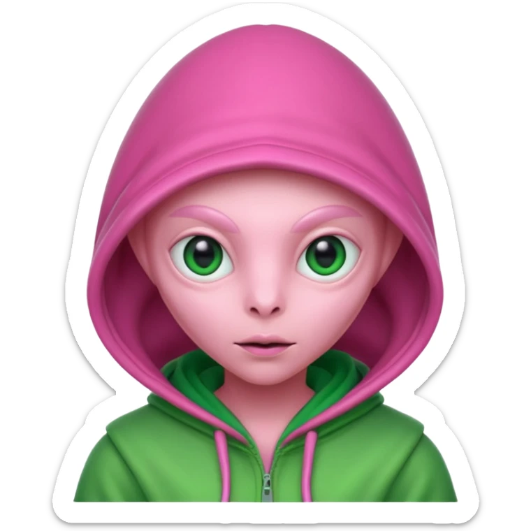 Hooded Pink Alien – Pink alien wearing a green hood.






 sticker