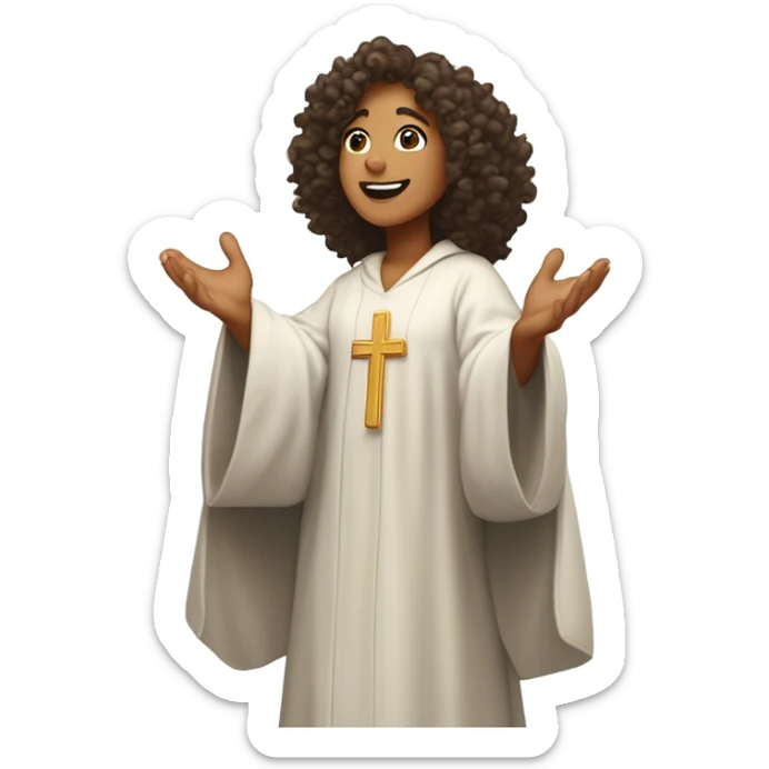 Curly-haired biracial woman preacher wearing a catholic robe, praising the lord in the sky  sticker