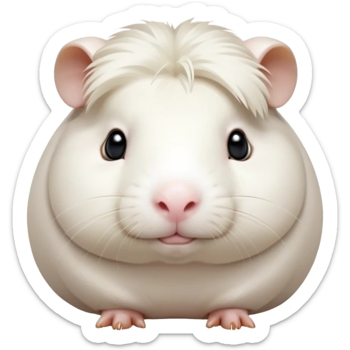 Cinematic Noble White Guinea Pig Portrait Emoji, Poised and regal, with a compact, chubby build and a pristine, well-groomed pure white coat, deep-set soulful dark eyes, Simplified yet sharp and sophisticated features, highly detailed, glowing with a soft, dignified glow, high shine, intelligent and sweet, stylized with an air of gentle purity, focused and attentive, soft glowing outline, capturing the essence of a watchful and confident little companion, so majestic it feels as though it could scurry out of the screen with effortless authority! sticker