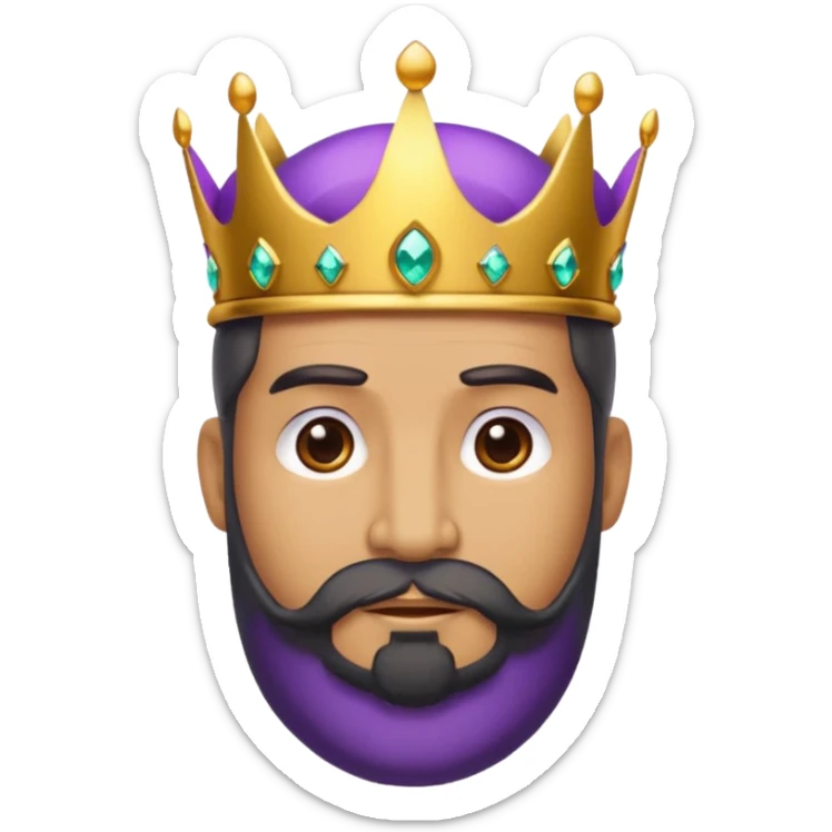 Create a cartoon-style emoji of Baltasar, one of the Three Wise Men. Only show his face and crown. He is older, with a black beard, and a purple and gold jeweled crown. Express warmth and wisdom. Colorful and simple, suitable as an emoji. sticker