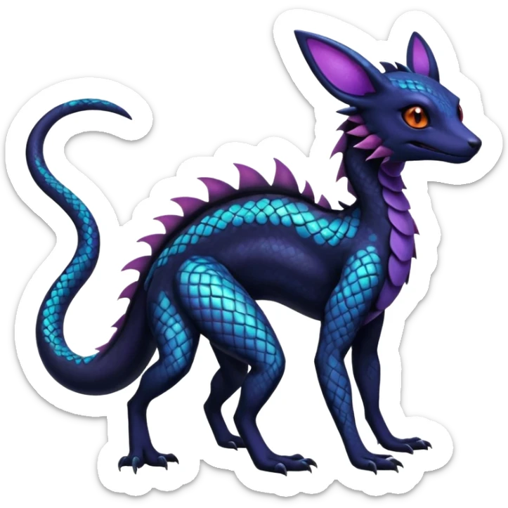 Anthropomorphic Scaley Exotic Salandit-Noibat-Umbreon-Fakémon-hybrid-creature (full body)  sticker