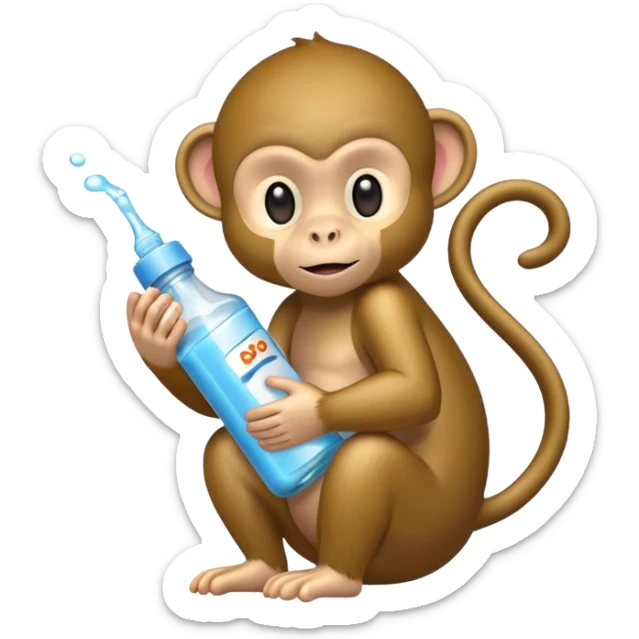 A monkey with baby oil but the baby oil says baby oil on it sticker