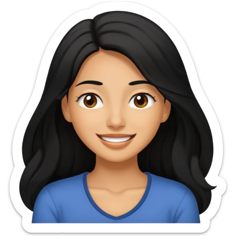 a happy woman smile, sleepy eyes with long black hair sticker