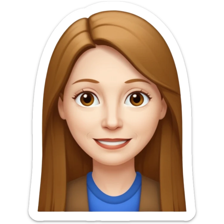 50 yr old white woman pale long brown hair small smile, straight hair sticker