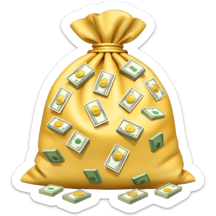 Luxury 3D emoji, overflowing money bag, stacks of cash, premium lighting, rich glossy look, ultra clean, transparent background


 sticker