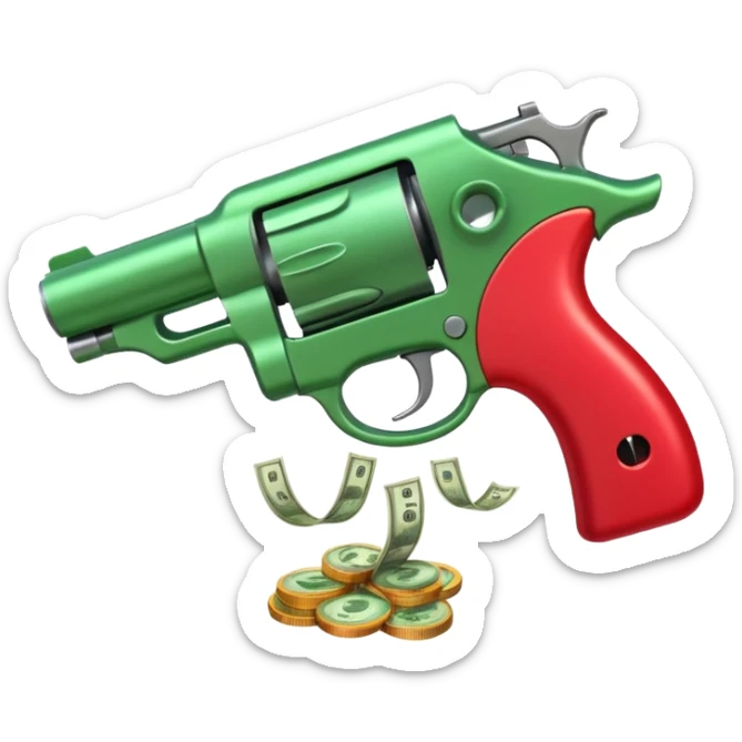 Dollars are pouring out of a red TikTok money-spinning gun sticker