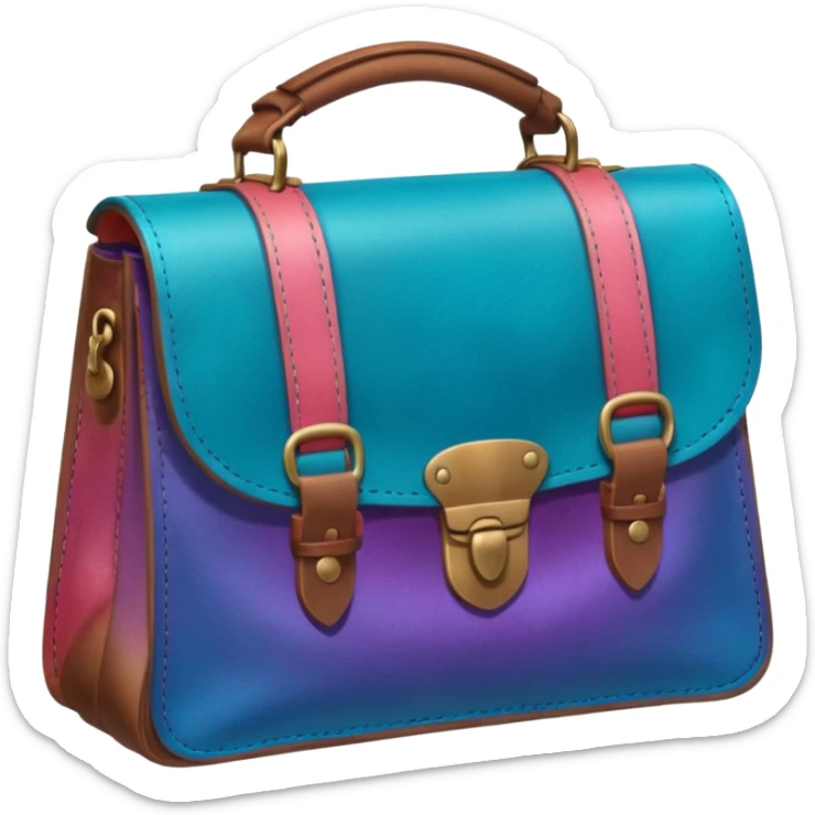 coins in gradient of turquoise, blue, pink, purple, and coral color inside a brown leather bag sticker