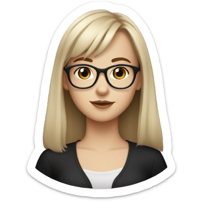 pretty white girl with glasses, black clothes and brown-light hair with bangs sticker