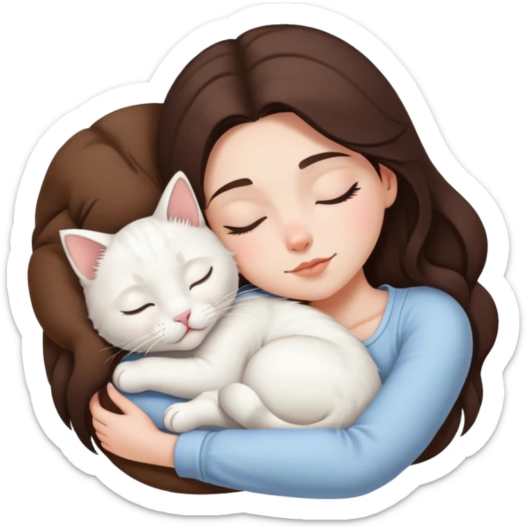 White kitty sleeping on brunette white girl's lap sticker