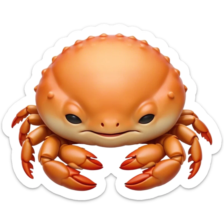 Meme-Worthy Cute Sleeping Baby Crab Portrait Emoji, Head and body resting peacefully with a contented smile, showcasing a petite, delicately armored form and eyes gently closed in serene slumber, Simplified yet adorably endearing features, highly detailed, glowing with a soft, drowsy coastal light, high shine, relaxed and utterly lovable, stylized with an air of playful laziness, soft glowing outline, capturing the essence of a sleeping baby crab that feels destined to become the next viral icon of adorable rest! sticker