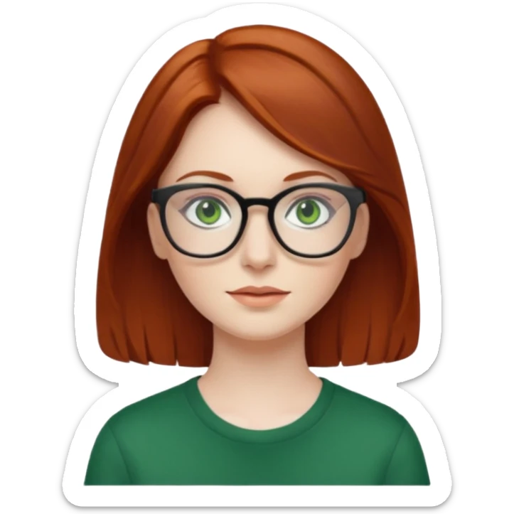 Short wavy auburn hair pale skin green eyes glasses sticker
