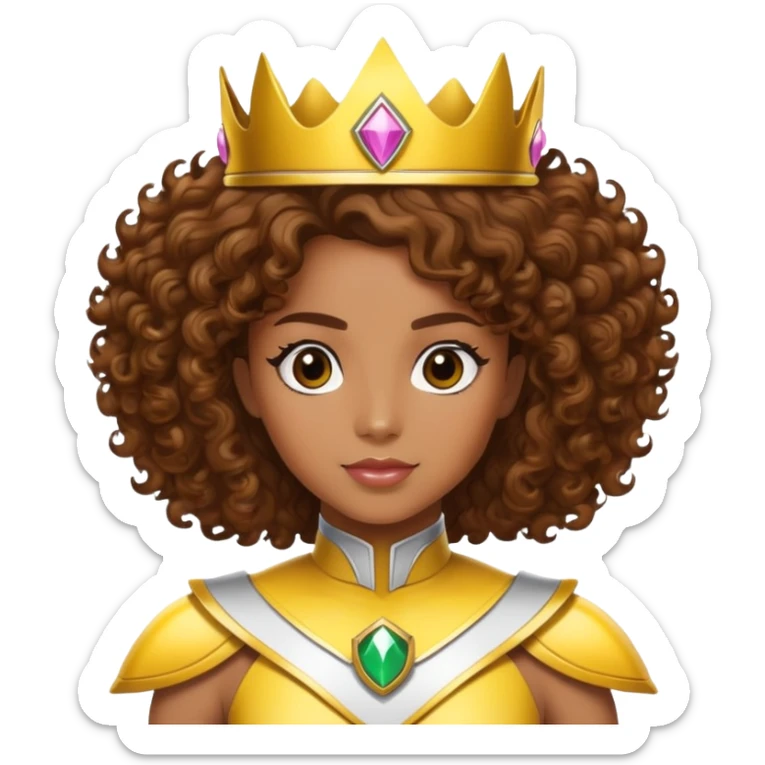 Princess yellow power ranger brown skin brown curly hair with crown sticker