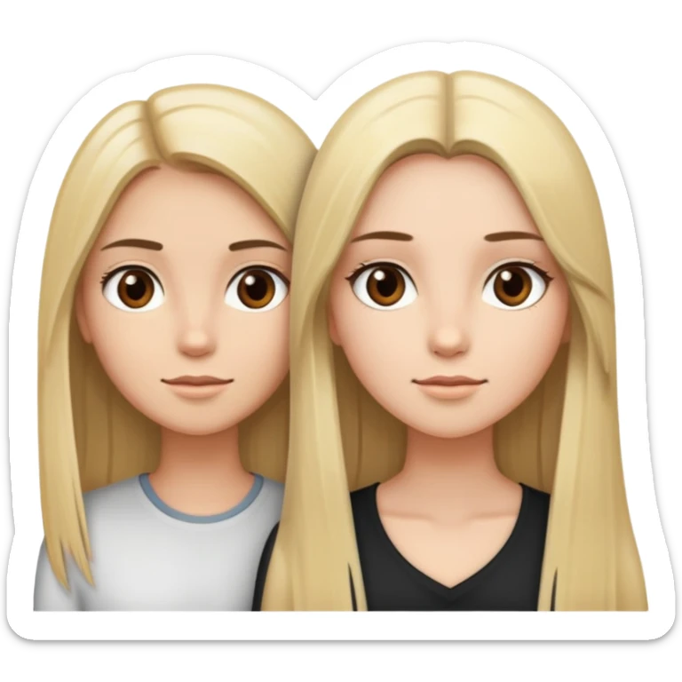 fille blonde et une brune cheuveux longt lisse yeux marron  sticker