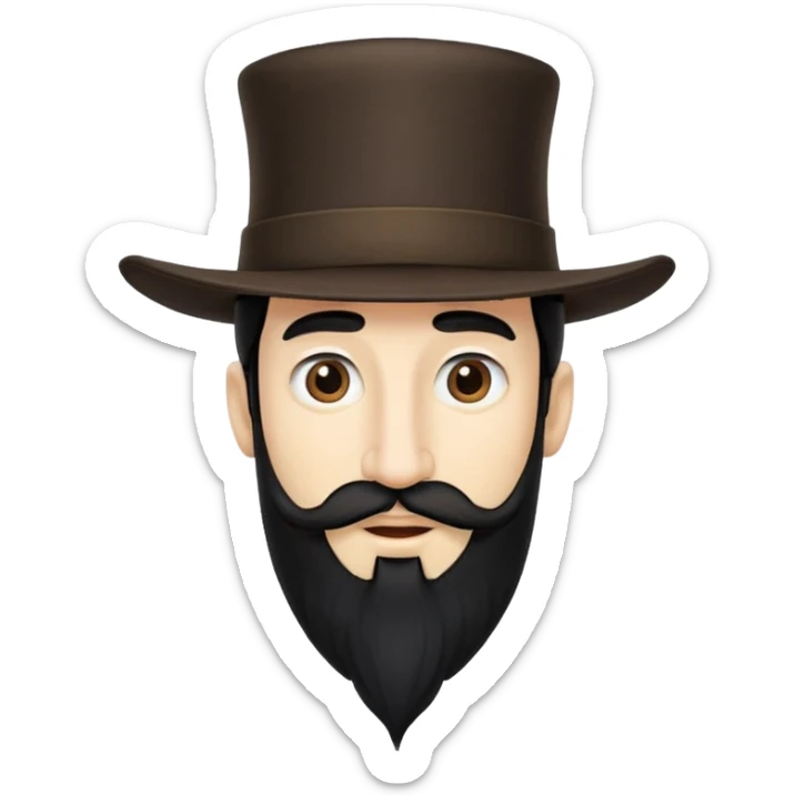 Man with a tall hat long nose beard and two curls coming out of the hat his hair color is black sticker