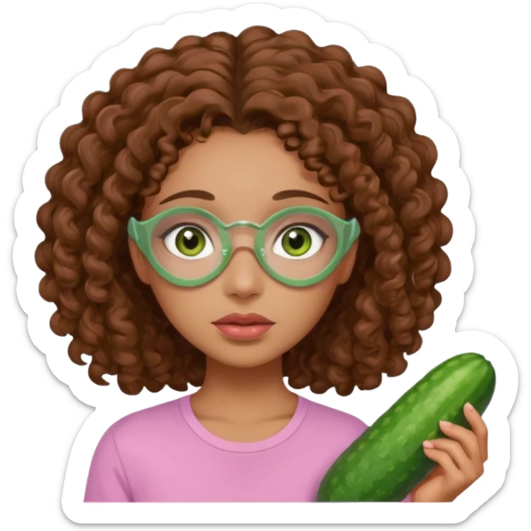 lightskin girl having a spa day with green skincare clay mask and ,cucumbers on her eyeballs  and brown curly hair and a pink shirt  sticker