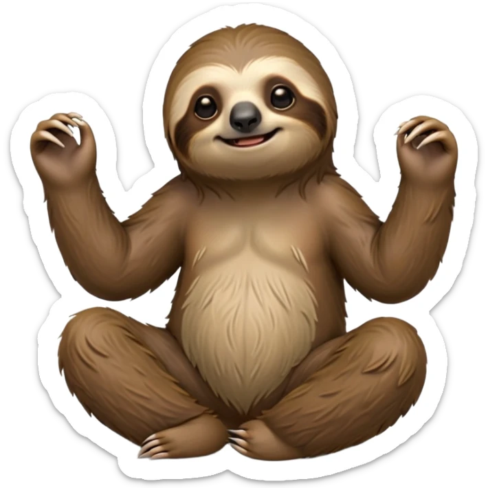 cinematic-sloth-realistic-full-body-sitting-emoji,-long-curved-claws-clinging,-thick-shaggy-brown-fur-slightly-ruffled,-head-tilted-dramatically,-slow-blinking-eyes-filled-with-serene-wisdom,-simplified-yet-realistic-focused-features,-highly-detailed,-glowing-with-an-almost-sarcastic-glow sticker