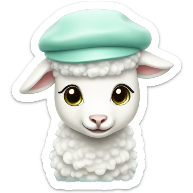 cute little lamb wearing a white beret in aqua green color sticker