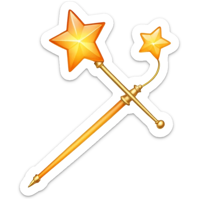 Classic magic wand like Apple's emoji but with yellow stars featuring a smooth yellow-to-orange gradient, sparkly magical effect sticker
