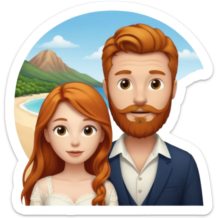 Ginger long hair girl,  brown hair men with beard on honeymoon sticker