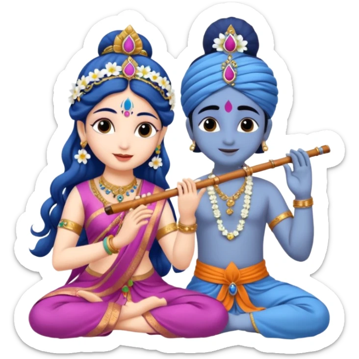 Radha rani and lord sri krishna play flute, skin colour is fairy white sticker
