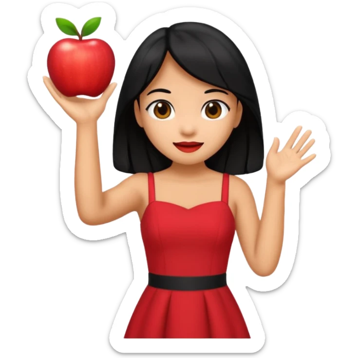 Lilo from Lilo & Stitch as an apple style emoji, waving, red dress, black hair sticker