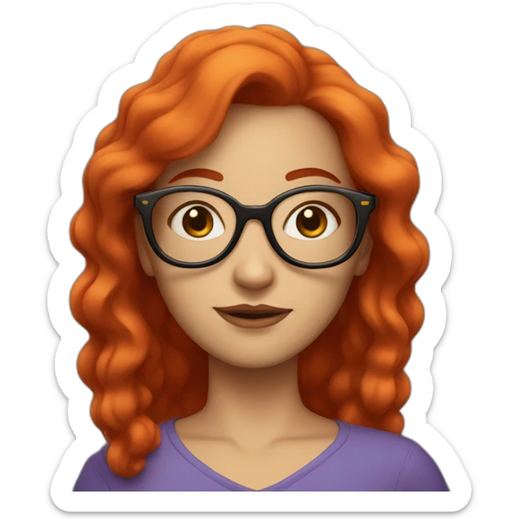 white woman with mid red hair and big red glasses sticker