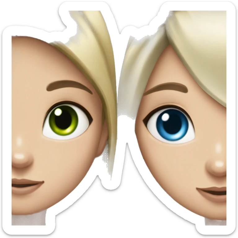 blue eyes grey kitten and green eyes blonde girl are friends sticker