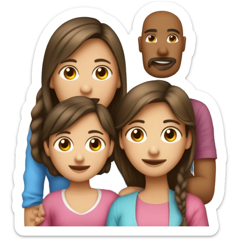 Familia de 5 personas papá pelo largo , mamá  y 3 hijas niña de 12 años niñas de 15 años y niña de 2 meses sticker