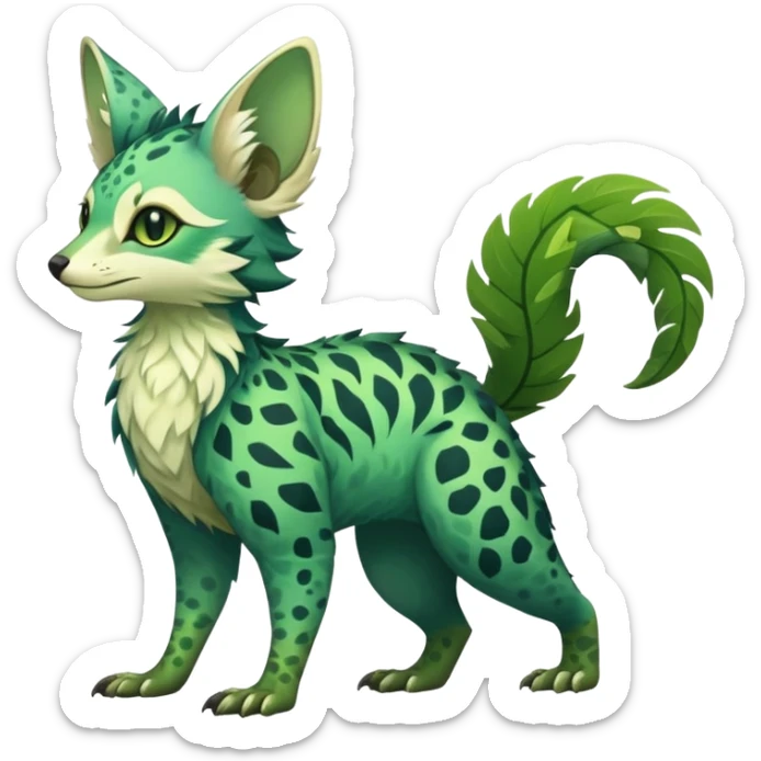 Feral Rare Fantasy vibrant tropical Vernid-Trico-species by LiLaiRa, random markings, tufted tail, tufted ears, full body sticker