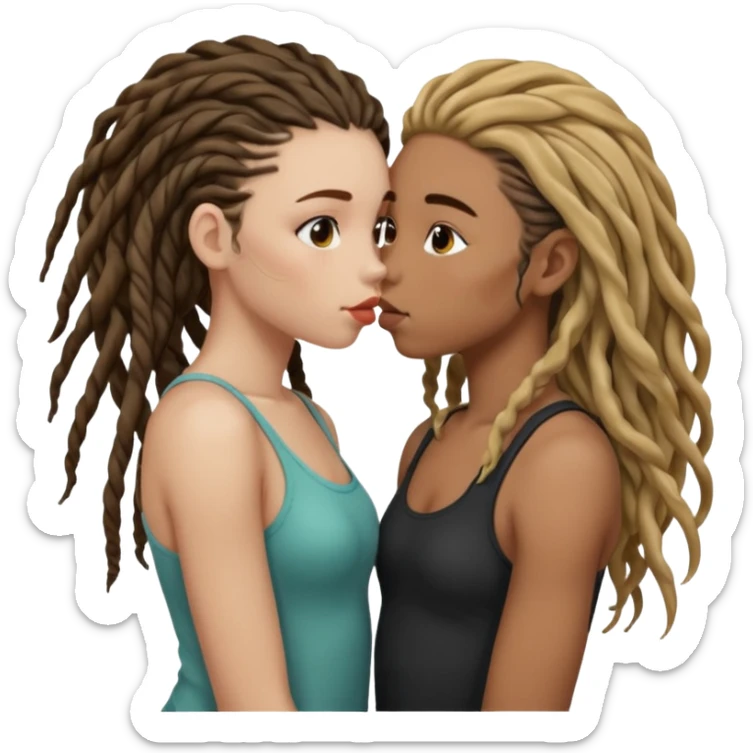 Girl with dreads kissing a girl with body waves hair sticker