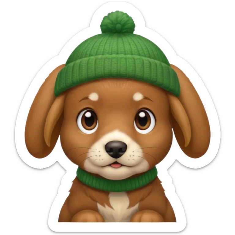 Dog in Green Beanie – brown puppy with floppy ears and cozy beanie. sticker