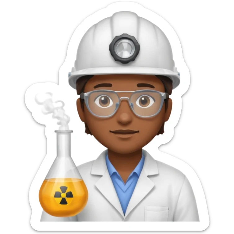 Ingeniera quimica con delantal, casco de seguridad y gafas de seguridad sticker