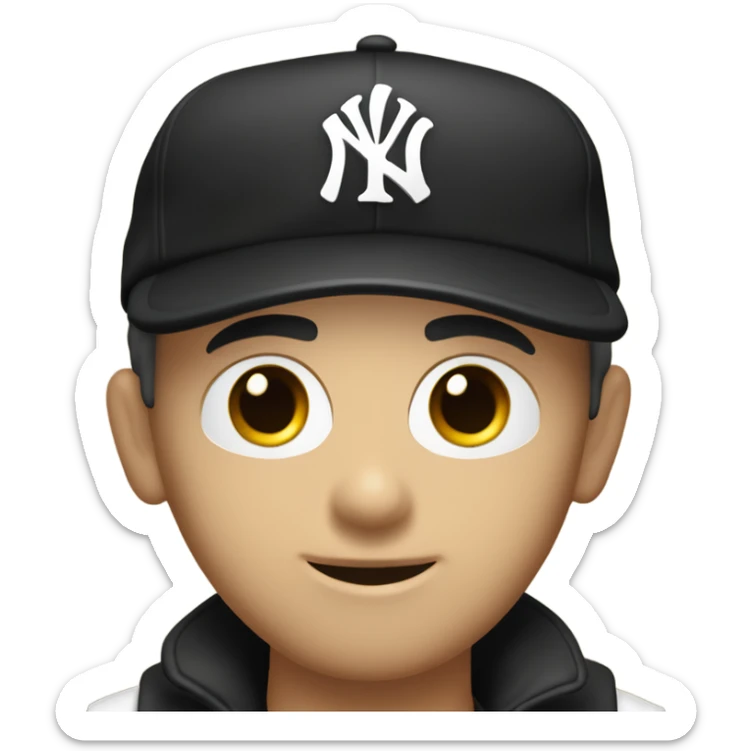 Homme blanc / cheveux courts noir / yeux en amande / viril / mal rasé / casquette yankee noir sticker