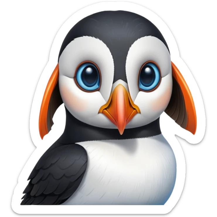 puffin emoji with AI eyes, maybe blue cyber like eyes. Only show the head like the standard puffin penguin emoji sticker