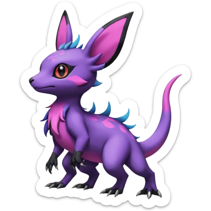 Rare exotic cute epic aesthetic Salandit-Eevee-Noibat-species-Fakemon-hybrid-creature, with markings, full body sticker
