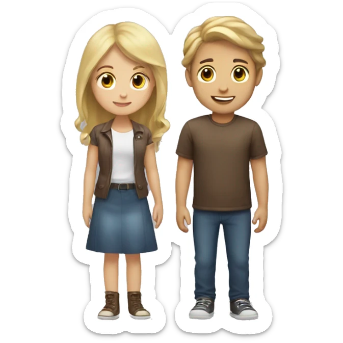 girl with blond hair and boy with brown hair in love sticker