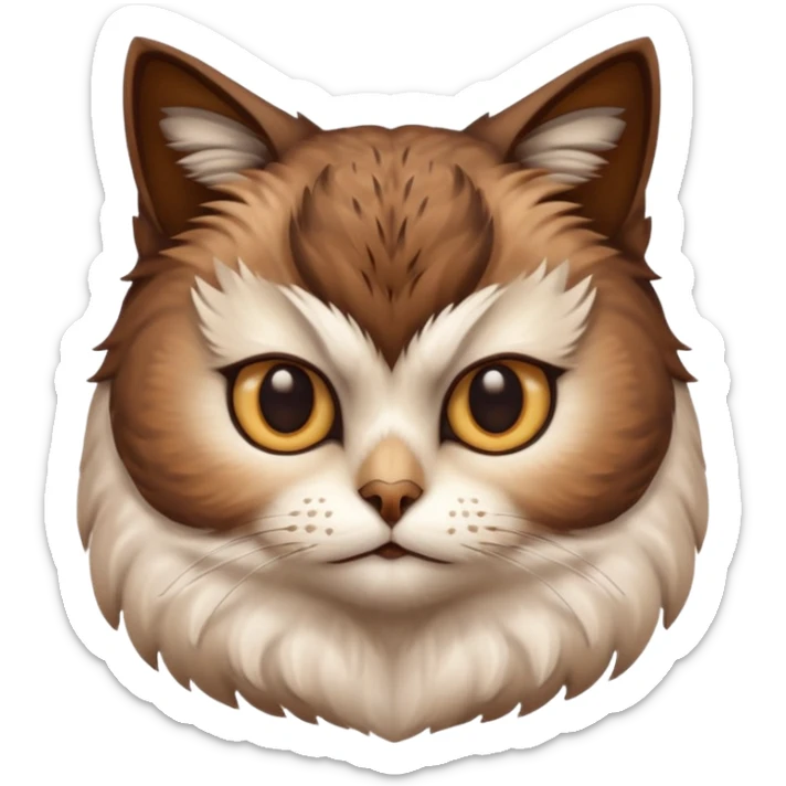 An cats head with a brown on top of the head of the cat the cats head infused with an white owls body with brown wings sticker