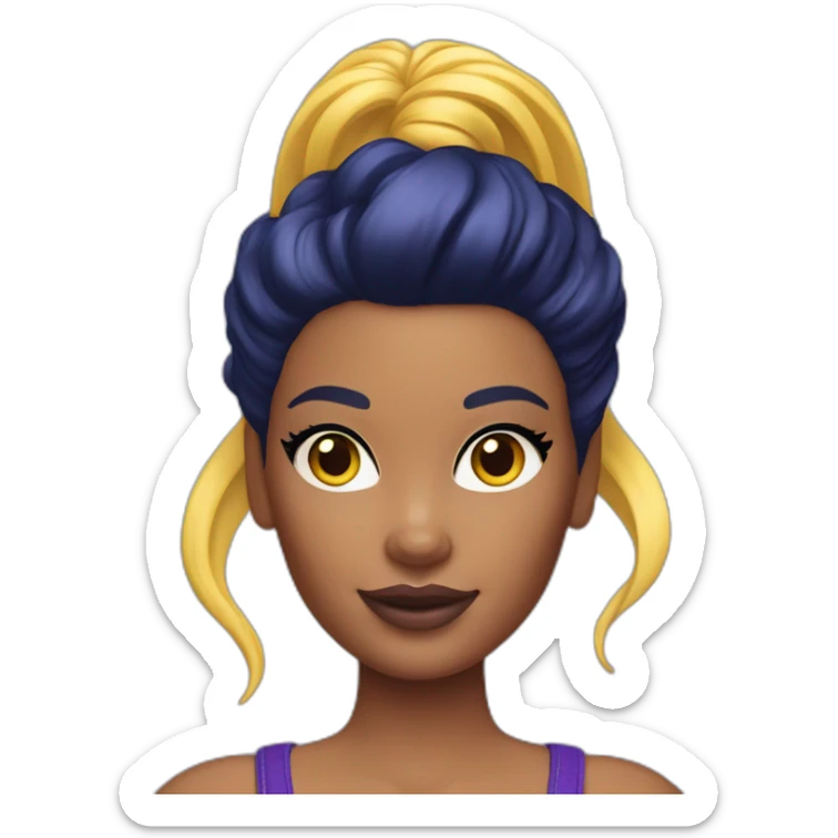 barbie girl with skin in navy blue color and purple-yellow hairs sticker