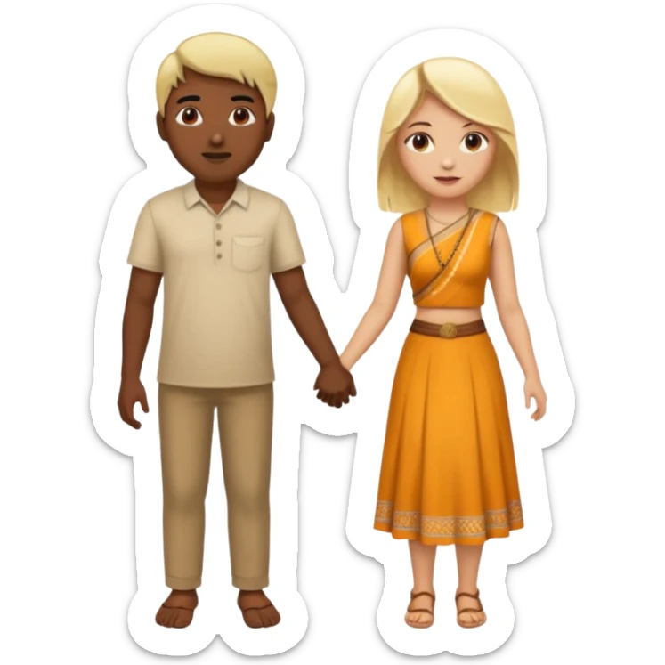 Naked bald Indian man and naked blonde woman holding hands sticker