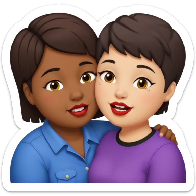 Chubby ugly lesbian with medium dark hair kissing tall butch lesbian with huge teeth and short hair sticker