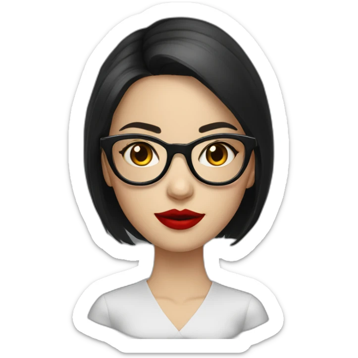 A Russian girl with a dark hairstyle on her shoulders, red lipstick on her lips and glasses for vision sticker