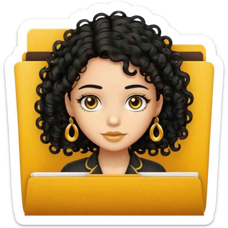 black transparent folder - with a canela skin girl with curly black hair logo  sticker