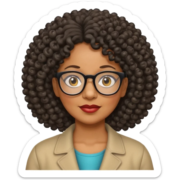 50 year old Black lady with curly hair and glasses sticker